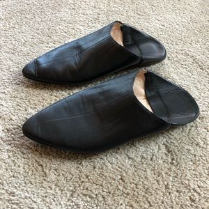 Black leather babouche mules size 8